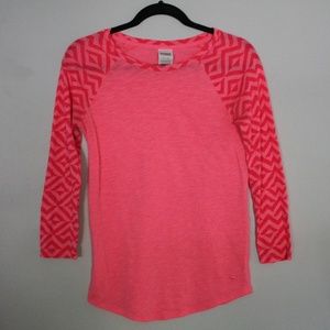 Pink Patterned Sleeve Baseball Tee